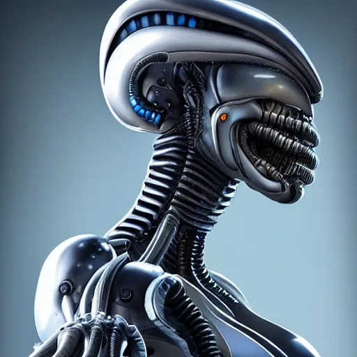 Image similar to futuristic cyberpunk alien xenomorh queen robot concept, highly detailed, photorealistic portrait, bright studio setting, studio lighting, crisp quality and light reflections, unreal engine 5 quality render