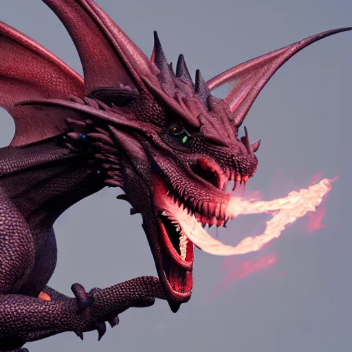 Image similar to 3D rendering of a dragon breathing fire, 4K, detailed, artstation, hyper-realistic