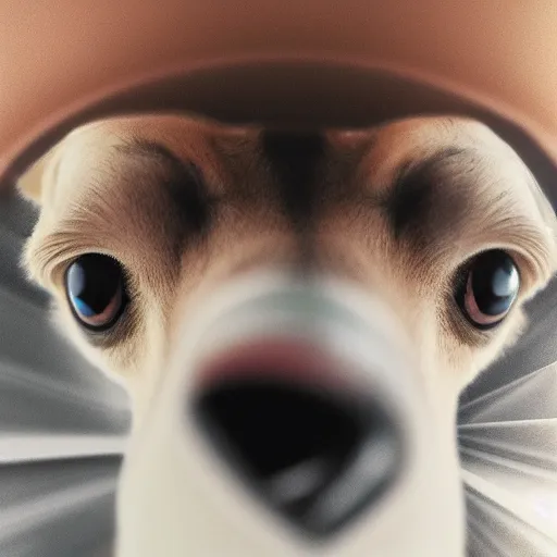 Image similar to Selfie of a dog, first-person view, fisheye lens!!!!!!, photorealistic imagery, trending on artstation, 4k, 8k