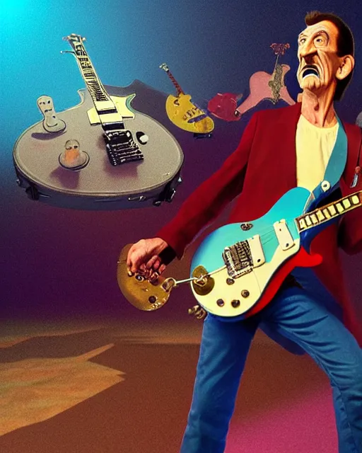 Image similar to barry chuckle ( shredding on a gibson les paul, art by glenn fabry and frank frazetta, 3 d rendering by beeple, 8 k )