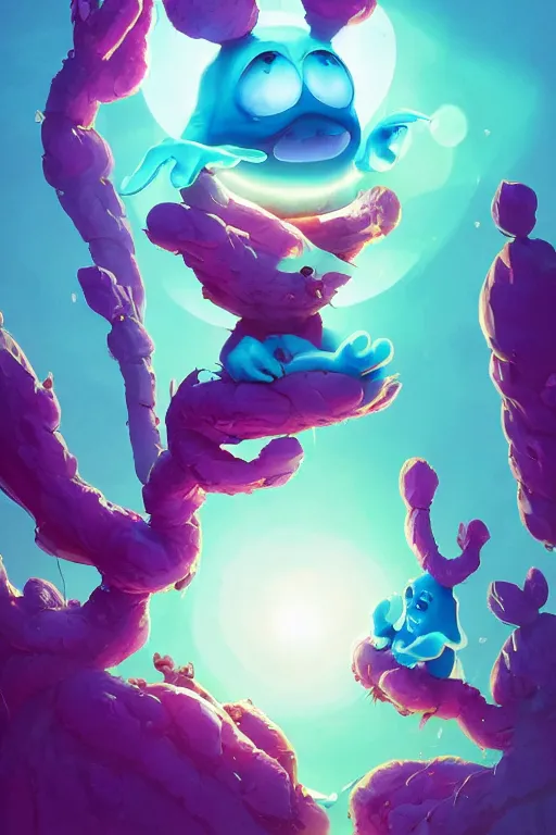 Image similar to smurf ghost creature animal sushi cristal very big eye roots cactus elemental flush of force nature micro world fluo fishscale, behance hd by jesper ejsing, by rhads, makoto shinkai and lois van baarle, ilya kuvshinov, rossdraws radiating a glowing aura global illumination ray tracing hdr