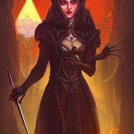 Image similar to a tarot card of a female necromancer, fantasy, d & d, intricate, elegant, highly detailed, digital painting, artstation, concept art, matte, sharp focus, illustration, art in the style of disney