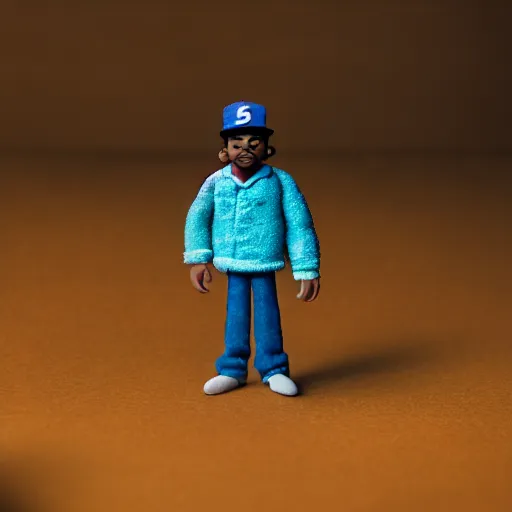 Image similar to a cinematic film still of a claymation stop motion film starring chance the rapper as a college student, shallow depth of field, 8 0 mm, f 1. 8