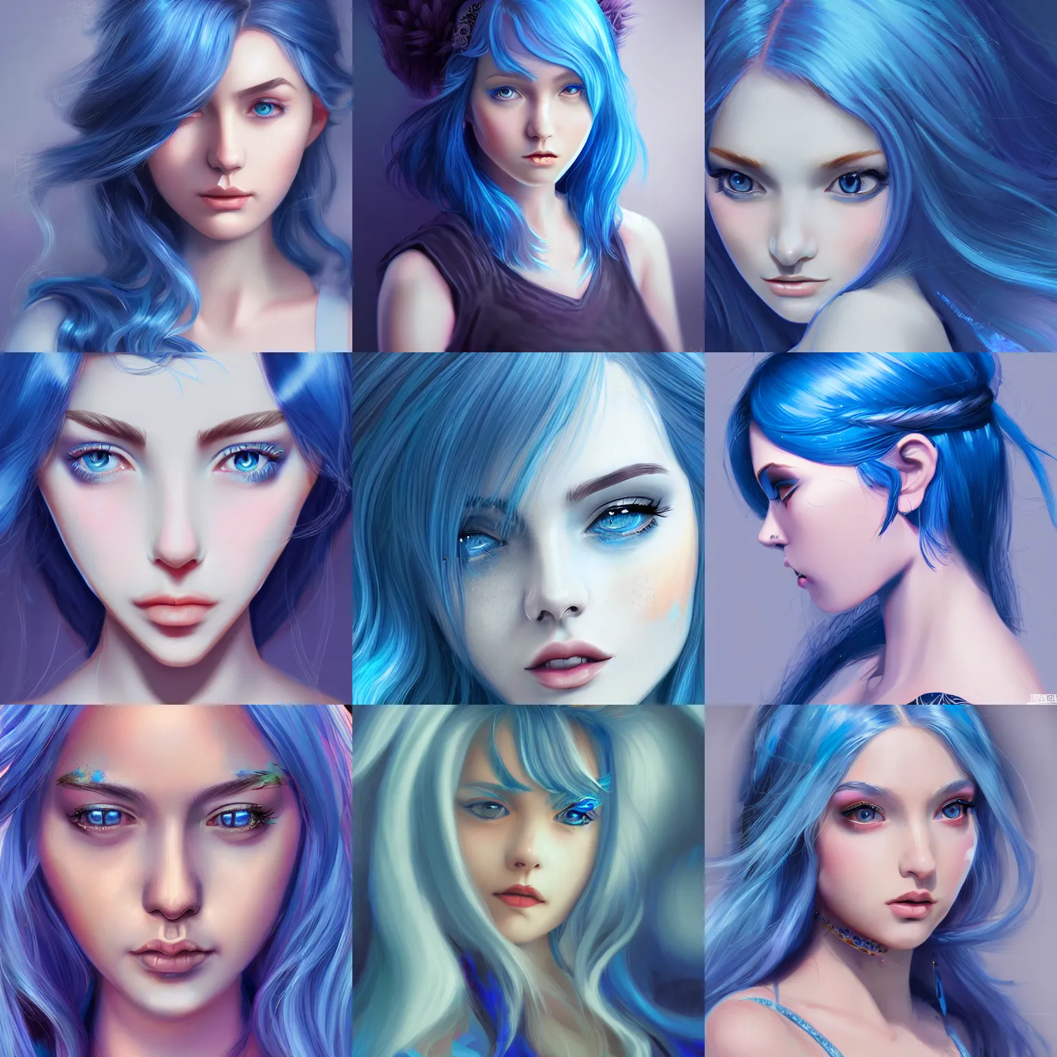 Prompt: teen girl, blue hair, gorgeous, amazing, elegant, intricate, highly detailed, digital painting, artstation, concept art, sharp focus, digital art