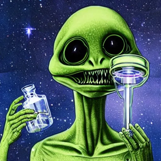 Prompt: ayy lmao alien rips bong