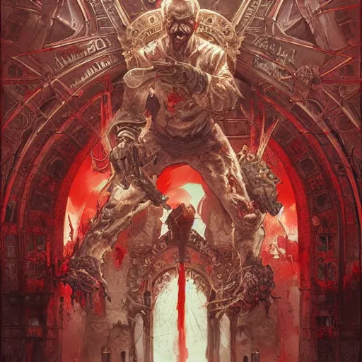 Image similar to zombie Putin in Red Square, fantasy, intricate, highly detailed, digital painting, artstation, concept art, smooth, sharp focus, illustration, art by artgerm and greg rutkowski and alphonse mucha