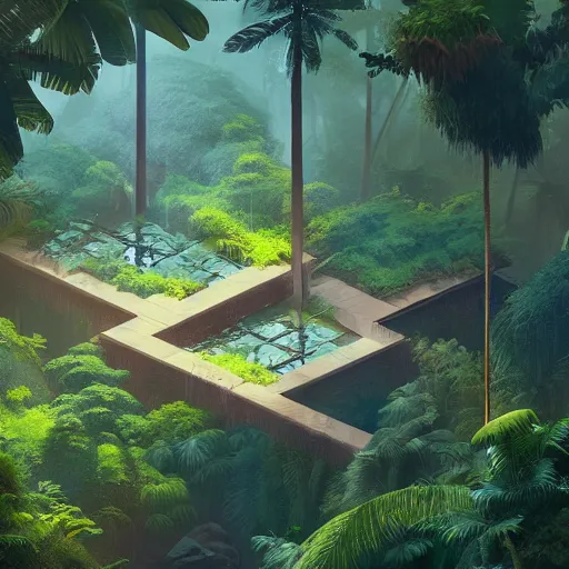 Prompt: tropical forest. isometric view, Unreal Engine, Greg Rutkowski, ArtStation