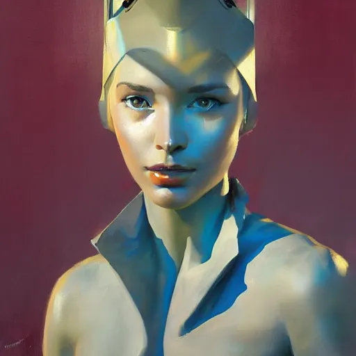 Image similar to Greg Manchess portrait painting of a robotic girl, medium shot, asymmetrical, profile picture, Organic Painting, sunny day, Matte Painting, bold shapes, hard edges, street art, trending on artstation, by Huang Guangjian and Gil Elvgren and Sachin Teng