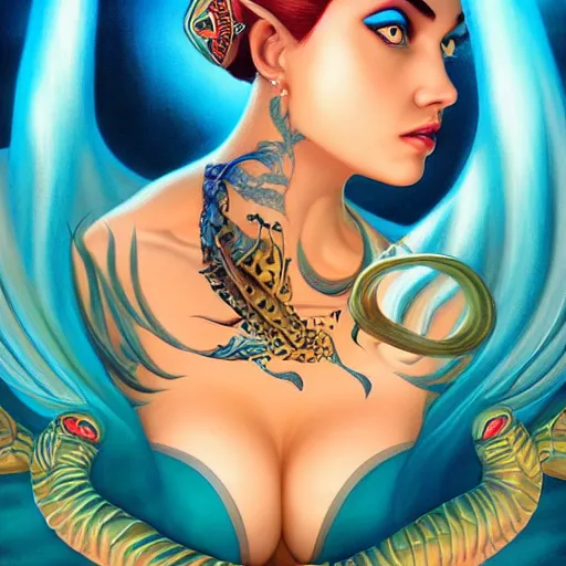 Prompt: underwater queen naga portrait, Pixar style, by Tristan Eaton Stanley Artgerm and Tom Bagshaw.