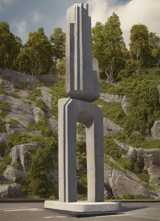 Prompt: highly detailed realistic architecture 3 d render of a stele sculpture in frank gahry style standing near a highway, archdaily, made in unreal engine 4 octane render
