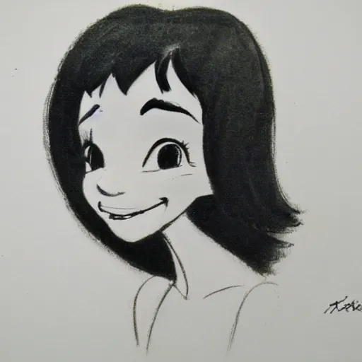 Image similar to milt kahl sketch of black hair cuban girl with dog nose