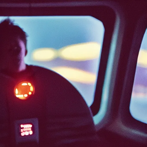 Prompt: forsen in a spaceship, cinestill 8 0 0 t