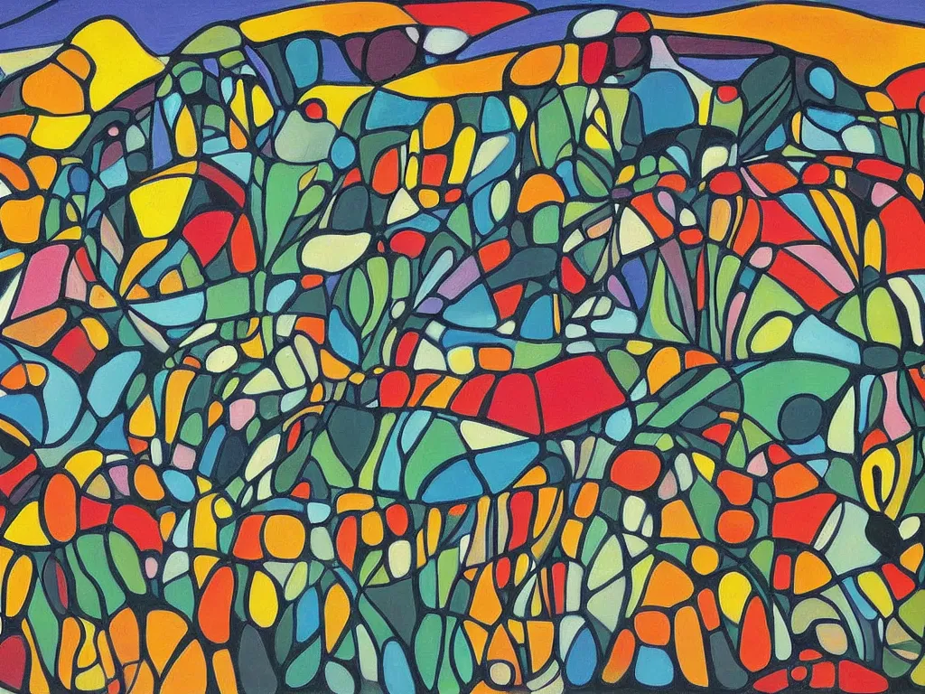 Image similar to a beautiful landscape painting by norval morriseau, trending on arstation