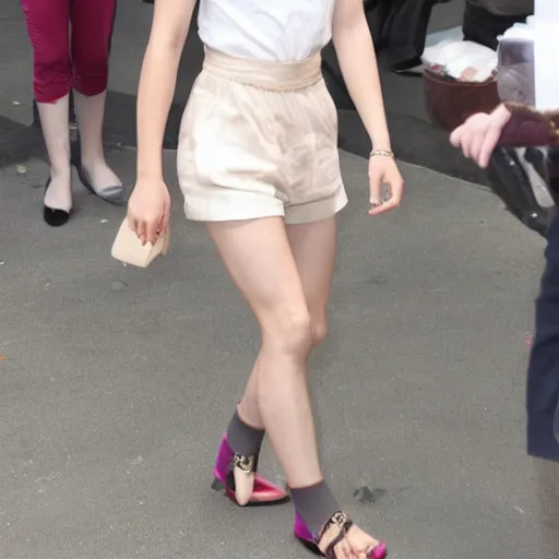 Image similar to Emma Watson with feet so large she can't walk