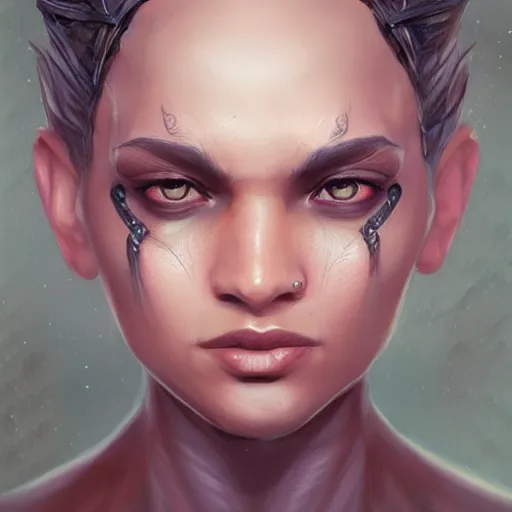 Image similar to beautiful, very strong, mixed race, female, middle aged, face, no makeup, head shot, fantasy, highly detailed, digital painting, artstation, concept art, smooth, sharp focus, illustration, art by jodie muir and brom