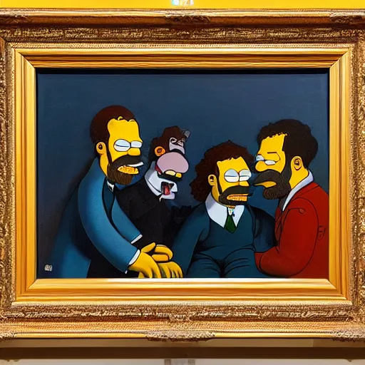 Image similar to oil on canvas painting the simpsons in the style of gustave courbet [ 1 8 6 6 ], by gustave courbet, 8 k, 4 k