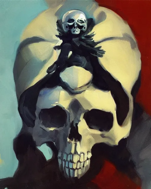 Prompt: an angel with a skull for the head, by greg manchess, organic painting, dark, bold shapes, trending on artstation