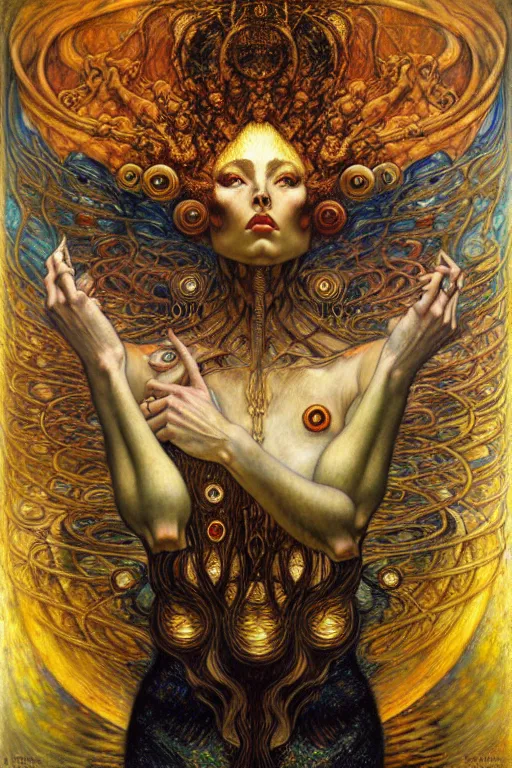 Image similar to Divine Chaos Engine by Karol Bak, Jean Delville, William Blake, Gustav Klimt, and Vincent Van Gogh, symbolist, visionary