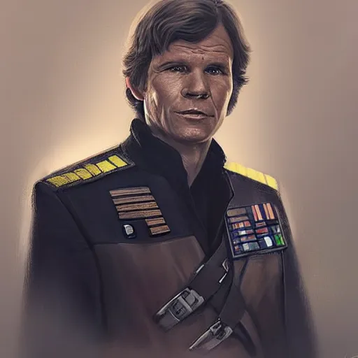 Image similar to portrait of a Man by Greg Rutkowski, Han Solo as an Admiral of the Galactic Alliance, he is about 70 years old, wearing military navy uniform of the Galactic Alliance, Star Wars Expanded Universe, highly detailed portrait, digital painting, artstation, concept art, smooth, sharp foccus ilustration, Artstation HQ