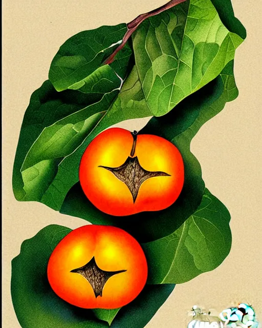 Prompt: persimmon illustration detailed, by alba ballesta gonzalez