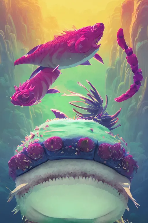 Image similar to 3 d render creature animal sushi cristal very big eye roots cactus elemental flush of force nature micro world fluo fishscale, comics gta 5 cover, official fanart behance hd artstation by jesper ejsing, by rhads, makoto shinkai and lois van baarle, ilya kuvshinov, ossdraws