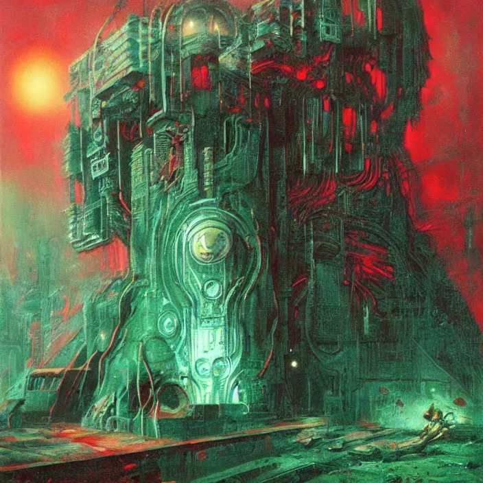 Image similar to gargantuan disappointment of crying souls, red and green palette, by ( h. r. giger ) and paul lehr