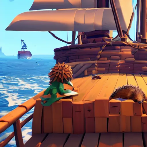 Image similar to hedgehog on a ship in sea of thieves