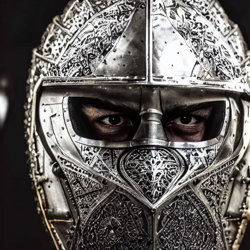 Prompt: joe rogan wearing knight armor, hyper realistic, close up, symmetrical, 4 k, highly ornate intricate details,