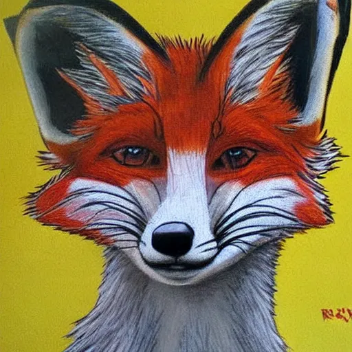 Image similar to portrait of retarded fox, eyes in different directions, rabies, propaganda style, vivid colors, very detailed, it is very funny