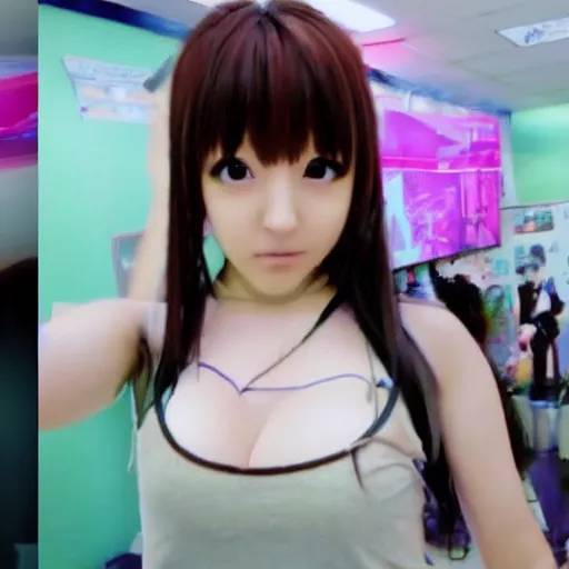 Image similar to 2 4 0 p footage, 2 0 0 6 youtube video, low quality photo, anime girl in real life, 3 d anime girl