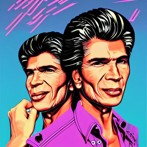 Image similar to bogdanoff brothers retrowave poster art miami