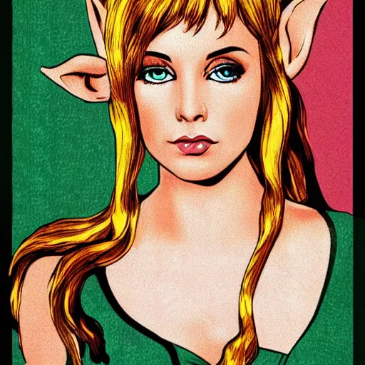 Image similar to portrait of an elf woman, retro poster style