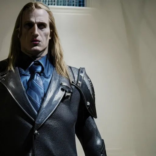 Image similar to arthas menethil as the american psycho, cinematic still