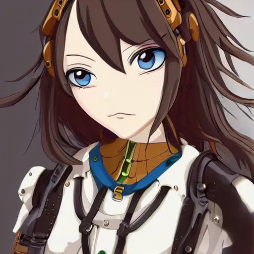 Prompt: anime girl that is a steampunk cyborg, portrait, studio ghibli, extremely detailed,