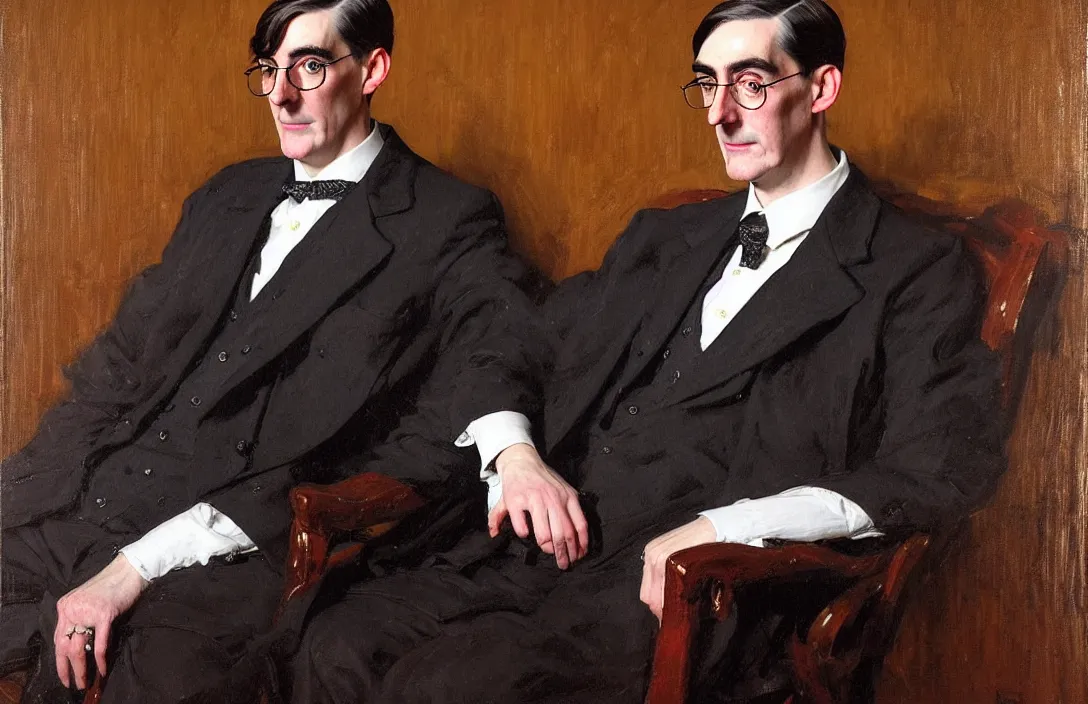 Image similar to portrait of jacob rees - mogg!!!!!!!!!!!!!!!!!!!!!!!!!!!, detailed face, detailed painting,, epic lighting, by ilya repin, phil hale and kent williams