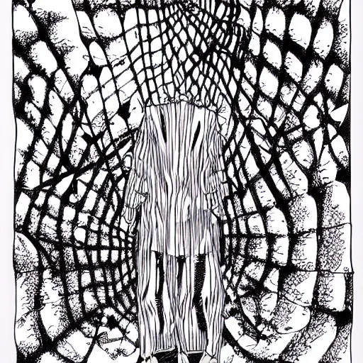 Prompt: the dream spider, artwork by junji ito