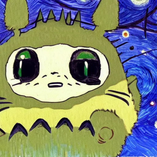 Prompt: painting of totoro. van gogh style