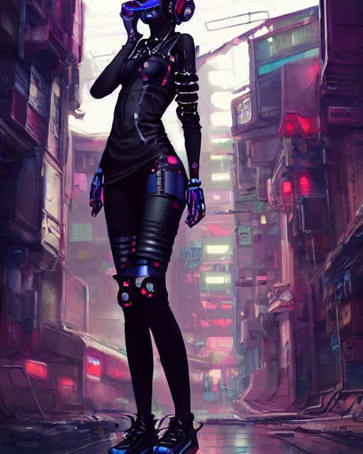 Prompt: concept art of a cyberpunk girl, wearing tight futurstic punkrock clothes, standing in a cyberpunk alley | | cute - fine - fine details by stanley artgerm lau, wlop, rossdraws, james jean, andrei riabovitchev, marc simonetti, and sakimichan, trending on artstation