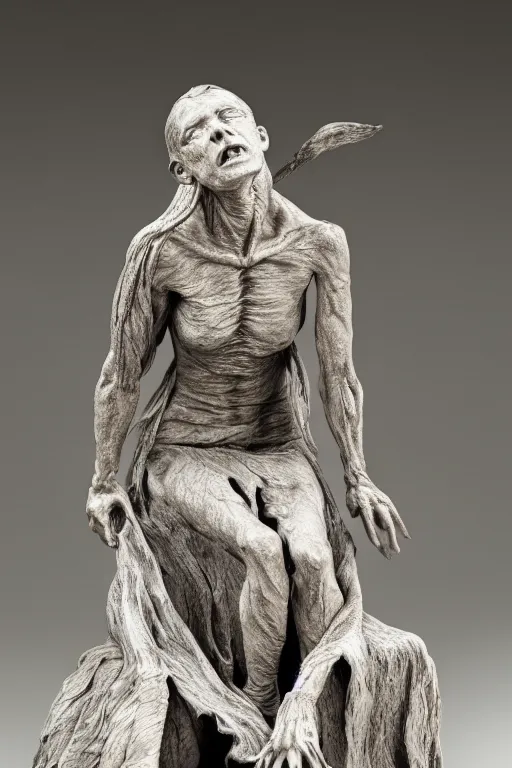 Image similar to a witch statue made in feldspar showing her veins along her body, realistic high level of quality and detail, 8 k