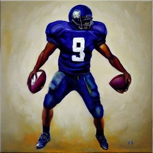 Prompt: “buff football player oil panting”