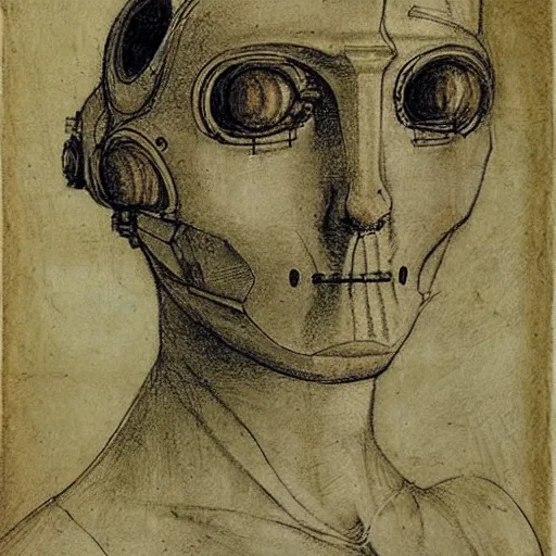 Image similar to sketches of a cyborg female by leonardo davinci