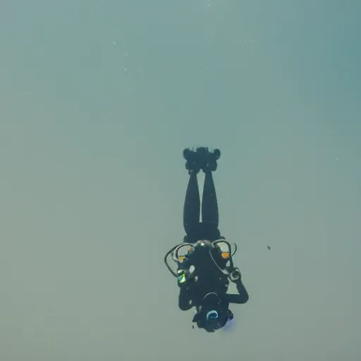 Prompt: a single scubadiver flying in the sky
