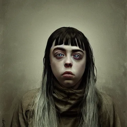 Image similar to cartoon painting of billie eilish by michal karcz