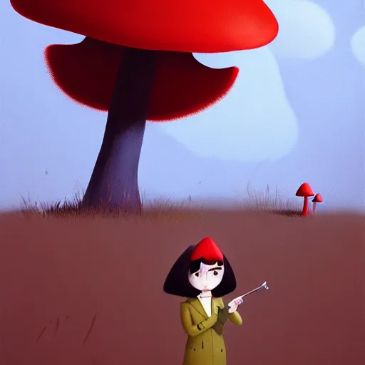 Image similar to goro fujita ilustration brunette girl in a checkered suit, picking mushrooms in the forest, painting by goro fujita, sharp focus, highly detailed, artstation