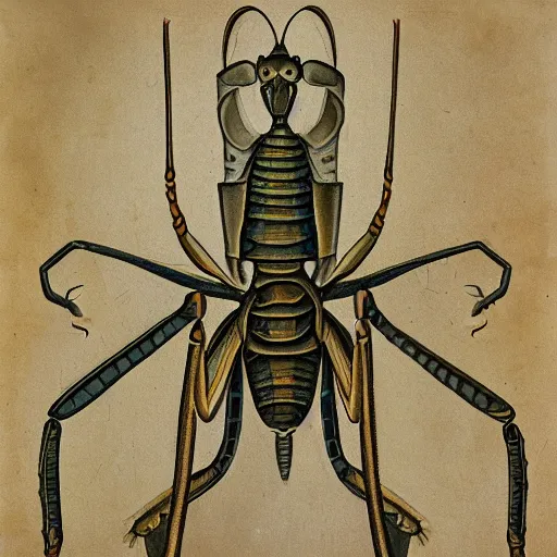 Image similar to Portrait of human-sized Mantis religiosa in medival city.