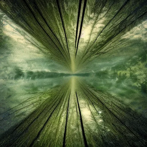 Image similar to pinhole camera forest scene extreme depth-of-field near and far