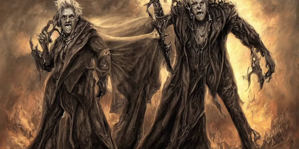 Image similar to Gary Busey as a powerful necromancer, fantasy art, extremely detailed, high quality,