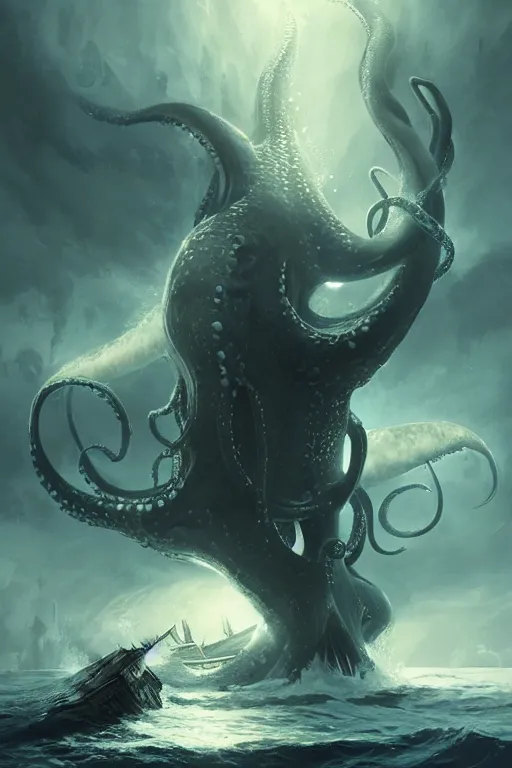 Prompt: gigantic squid-Kraken destroying a boat, lovecraftian creature, dramatic lighting, cinematic, establishing shot, extremly high detail, foto realistic, cinematic lighting, post processed, concept art, artstation, matte painting, style by eddie mendoza, raphael lacoste, alex ross