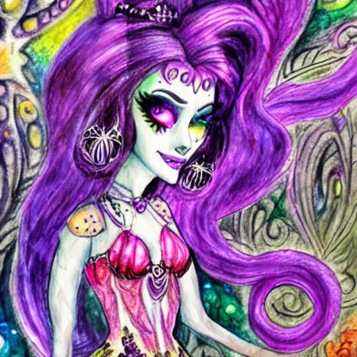 Image similar to josephine wall watercolor drawing of a monster high universe clawdeen wolf fullmoon