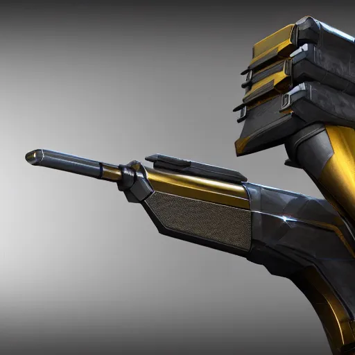 Prompt: a black and gold hand cannon, hard surface, concept art, artstation, 4k, futuristic